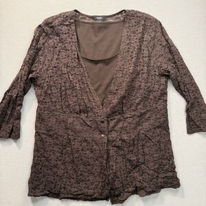 Alfani 1X Brown Faux 2 Piece Lace Blouse Camisole Attached Layered Top Plus Size